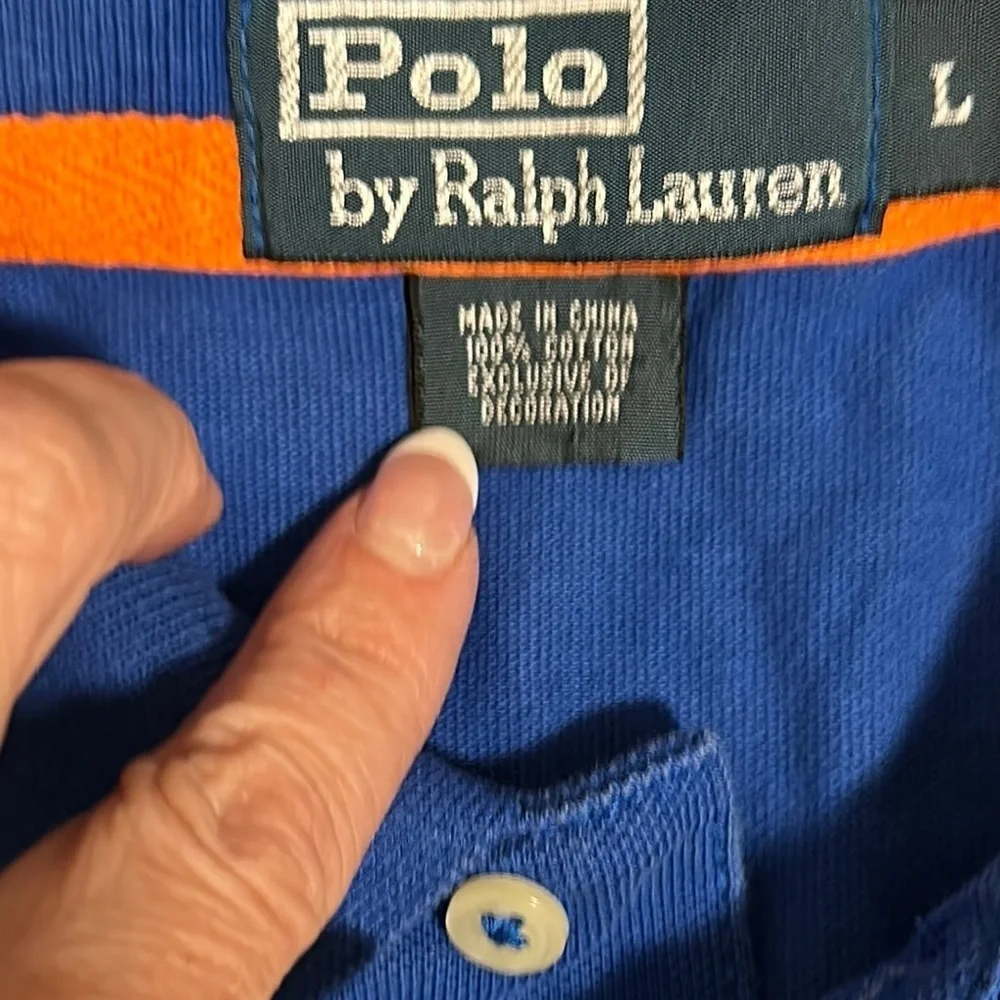 Polo Ralph Lauren Shirt Mens Large Blue Orange Crossed Malet Logo Embroidered